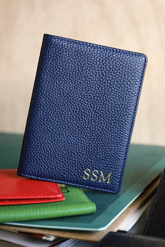 Personalised Leather Passport Holder | Navy